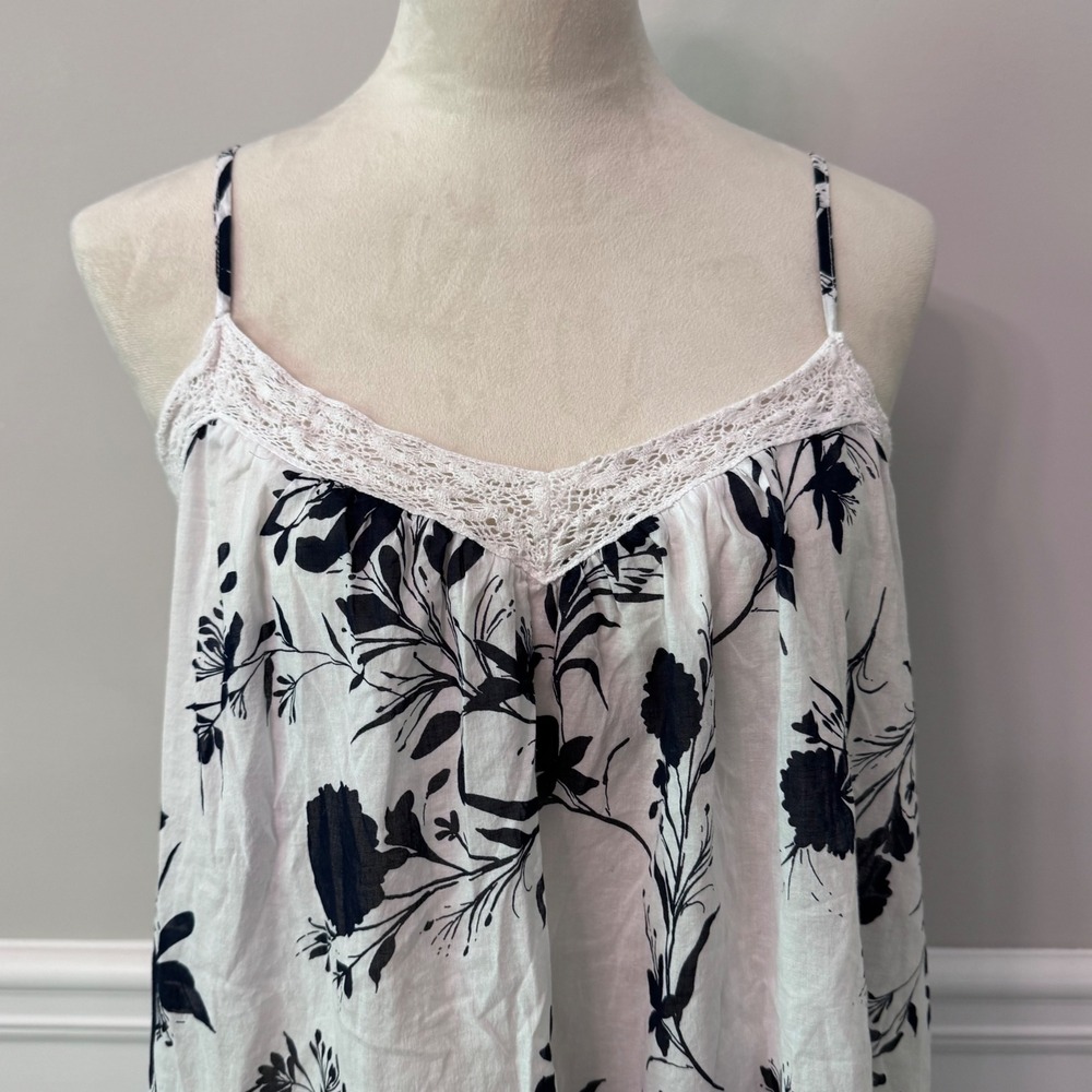 Joyspun Women Floral Cotton Nightgown White Black Lace Trim Sleep Dress Size L - Picture 3 of 8